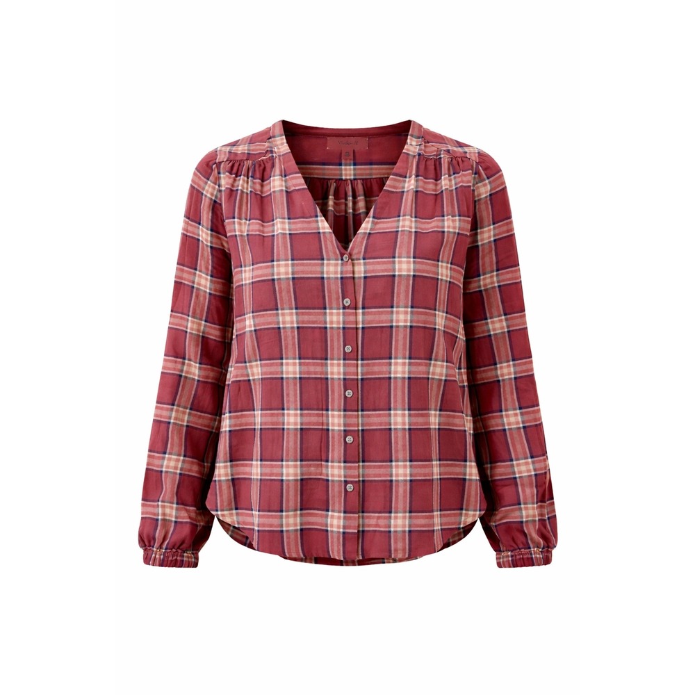 Madewell Womens‎ XS Plaid V-Neck Button Front Top Burgundy Long Sleeve Blouse